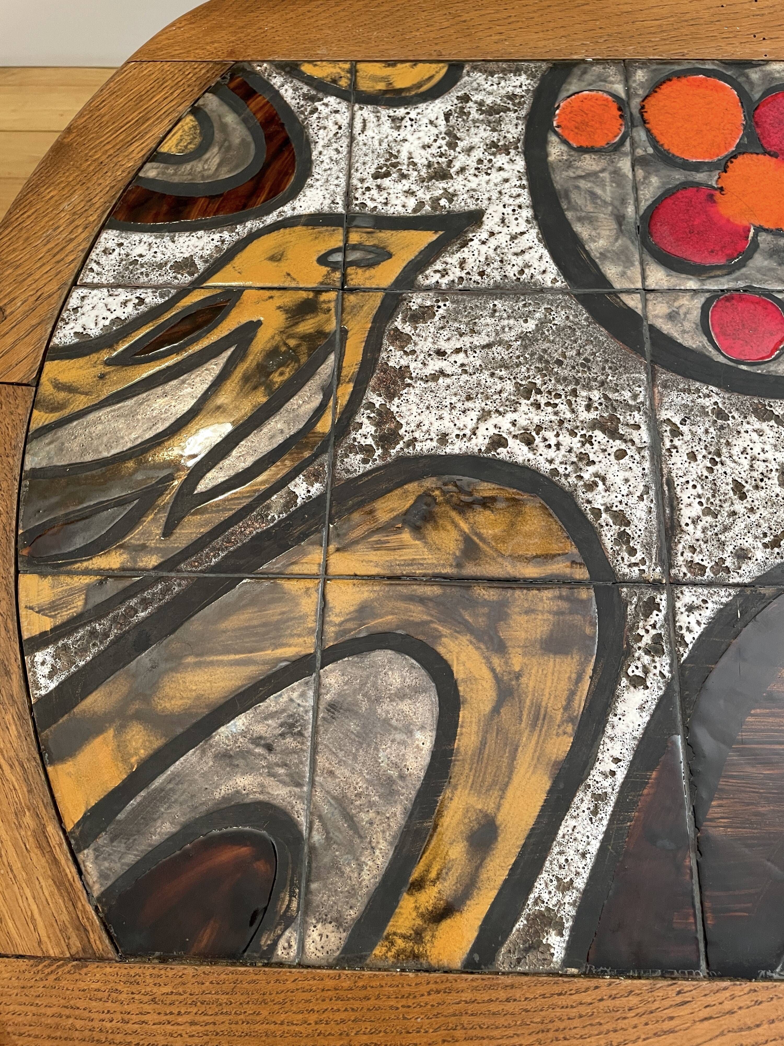 Ceramic coffee table with metal base by G. Reynaud Vallauris
