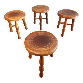 Set of 4 vintage wooden plant holder stools