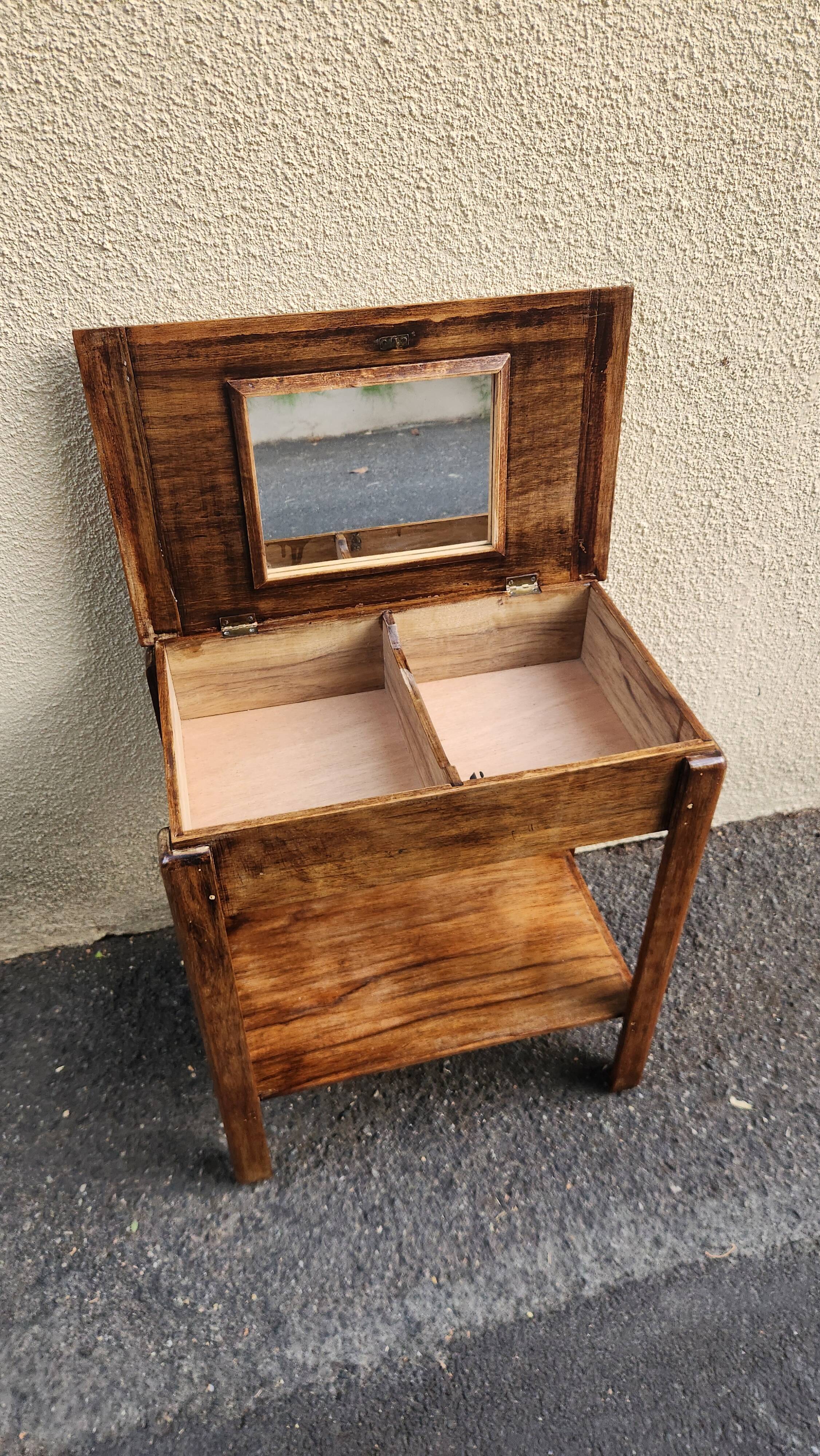 Beautiful vintage wooden bedside table with mirror.