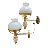 Pair of brass and opaline sconces