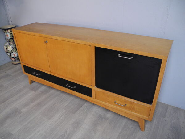 Enfilade Charles Ramos frêne et stratifié noir année 1950