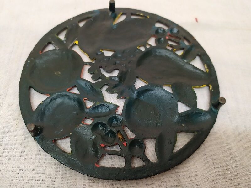 Old metal round flat bottom Fruits