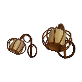 Pair of vintage rattan wall light