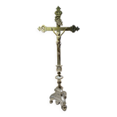 Altar cross crucifix golden brass silver foot