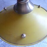 VINTAGE PAINTED SHEET METAL CHANDELIER BRASS & GLASS 50/60's YELLOW