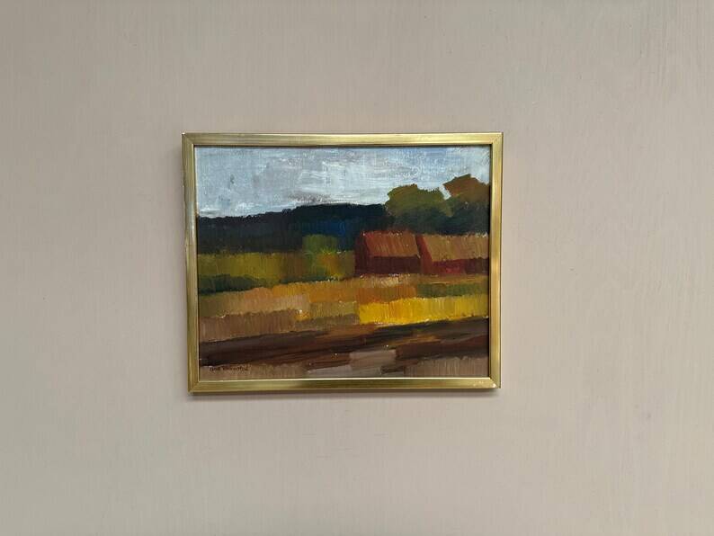 Original Swedish Oil on Canvas – "Landscape" by Olle Rhönnstad – Signed – Vintage and Framed – 43 × 35 cm (16.9" × 13.8")