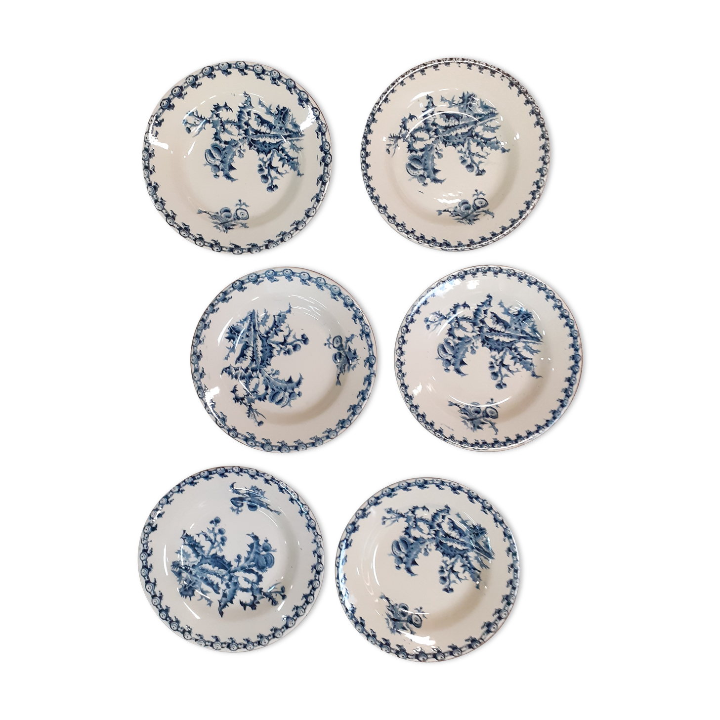 Set de 6 assiettes creuses Gien modèle chardon