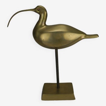 ancienne statuette oiseau laiton déco vintage brass bird statue courlis