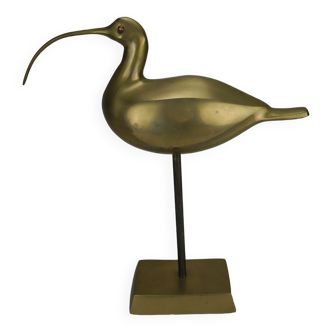 ancienne statuette oiseau laiton déco vintage brass bird statue courlis