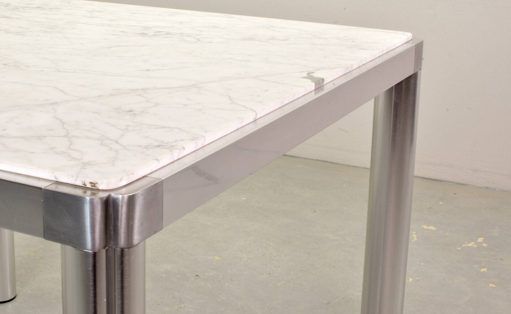 Artifort Dutch Design White Marble & Aluminium Dining Table by Kho Liang