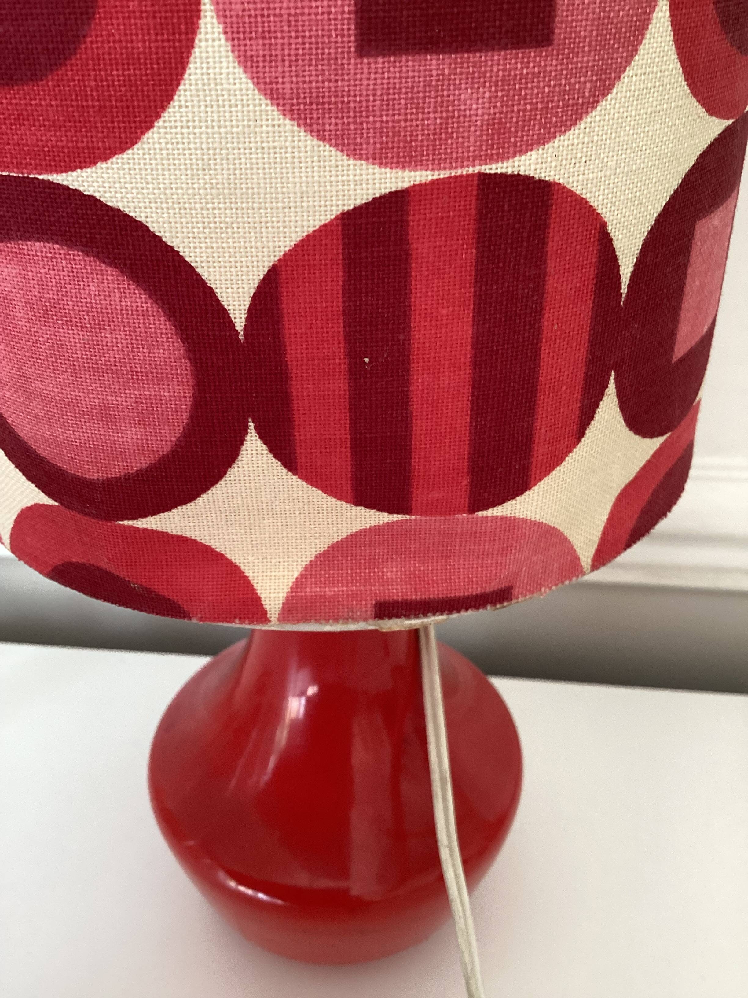 Vintage lamp with glass base and textile lampshade, 1970s