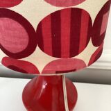 Vintage lamp with glass base and textile lampshade, 1970s