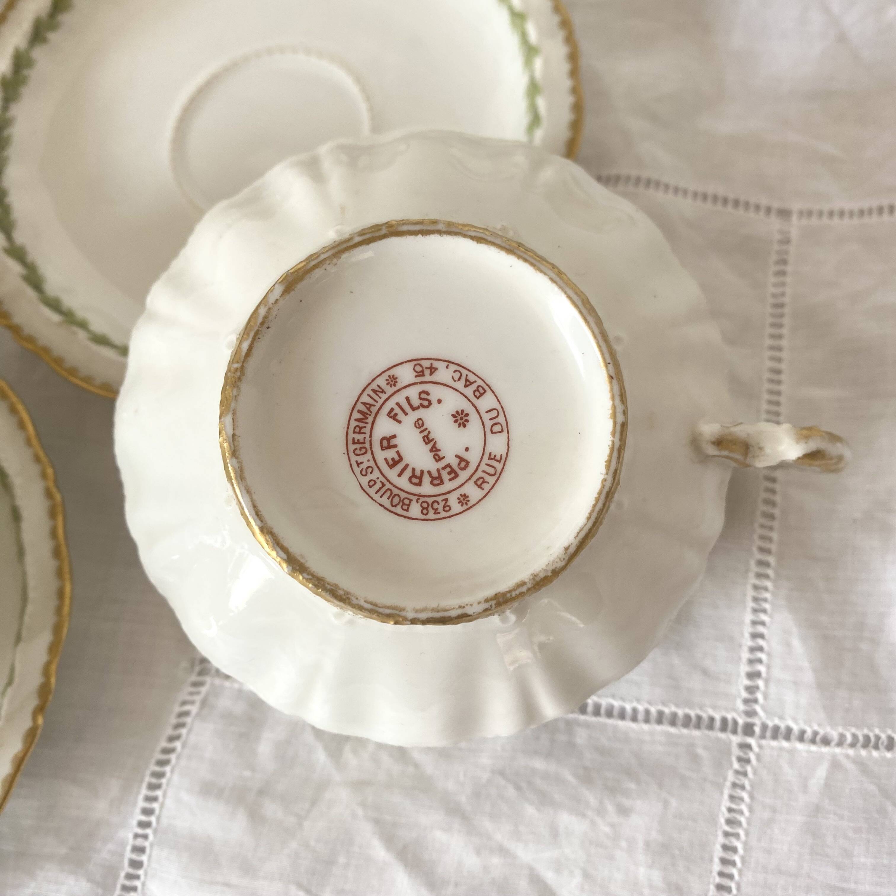 Limoges porcelain cups and saucers - Perrier Paris early 20th century