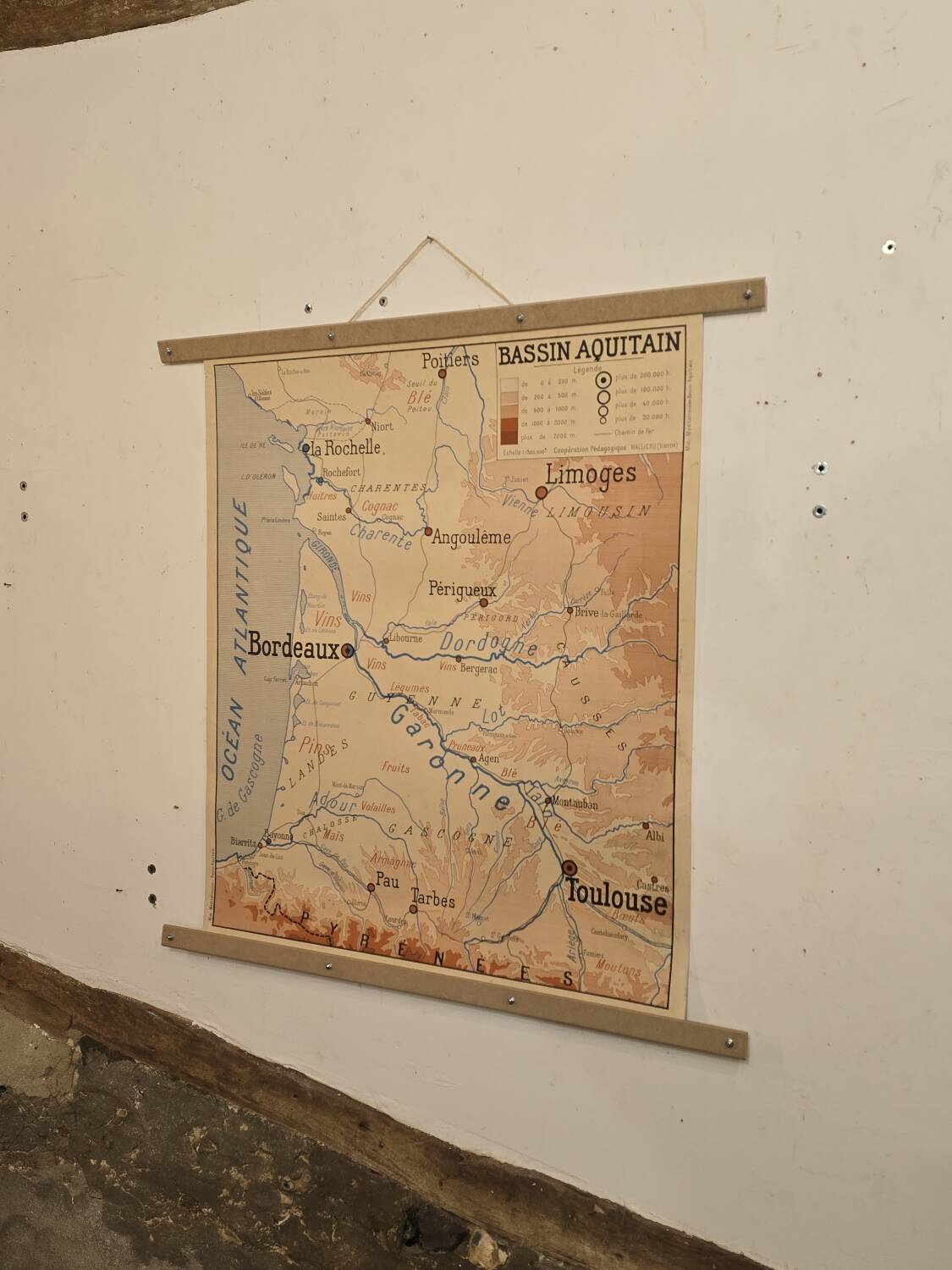 Old school geography map 1960 Atlantic Mediterranean coast
