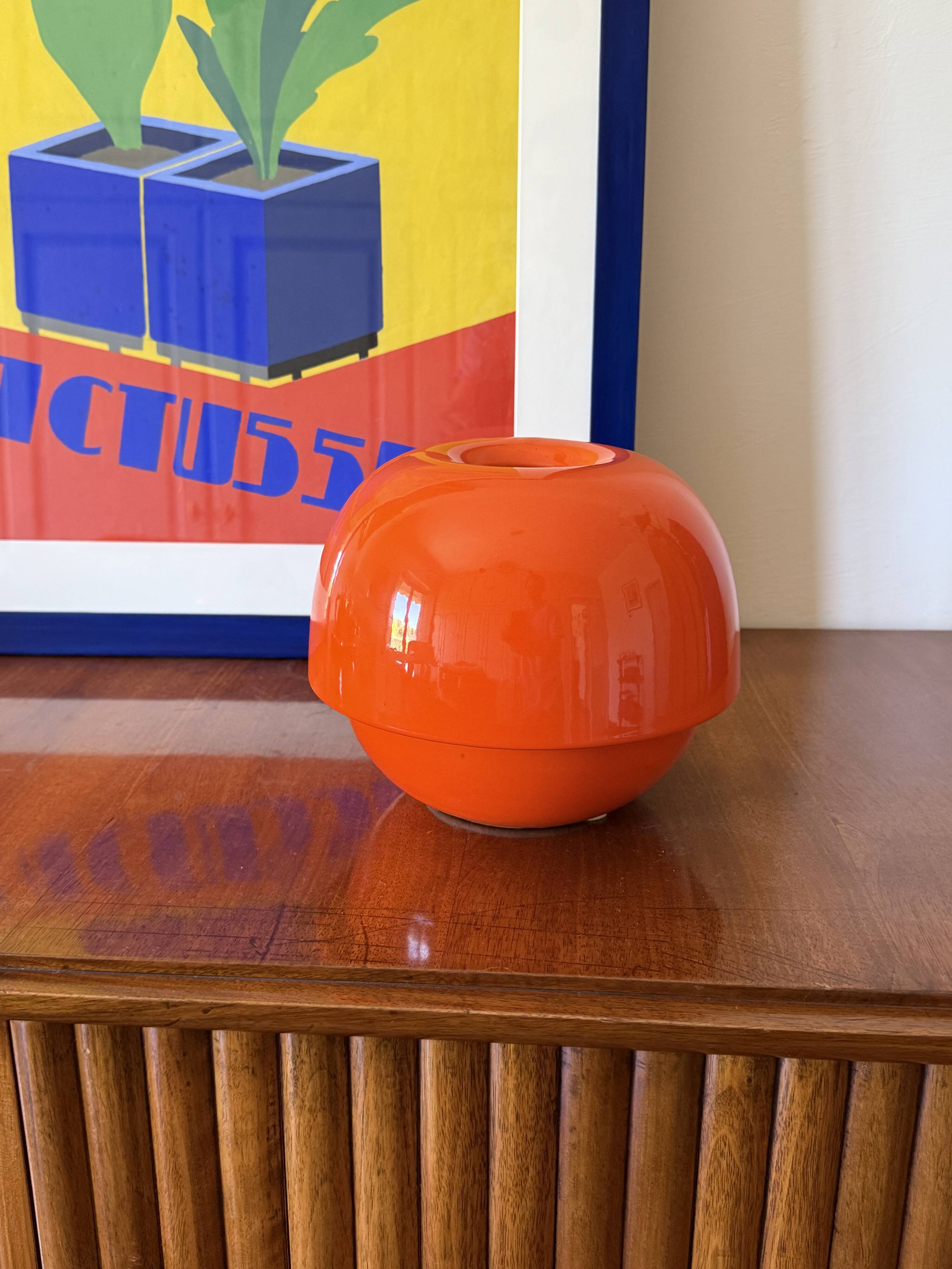 Space age orange ceramic vase, Sicart Italy ca. 1970