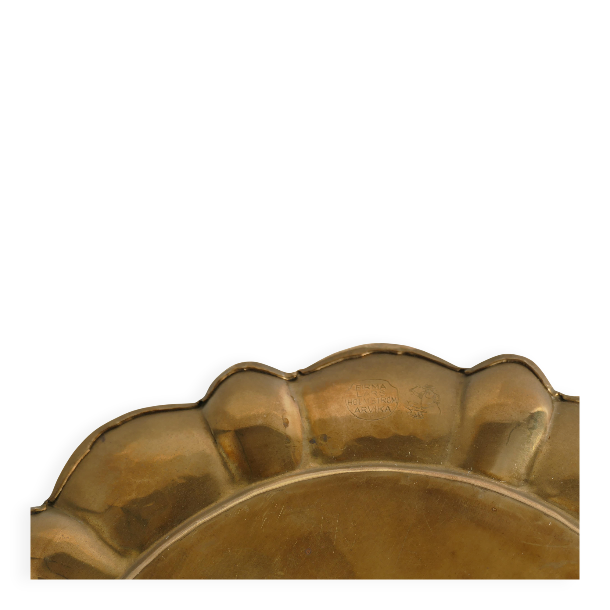 Hollywood Regency Round Brass Tray by Firma Lars Holmström, Sweden 1940's