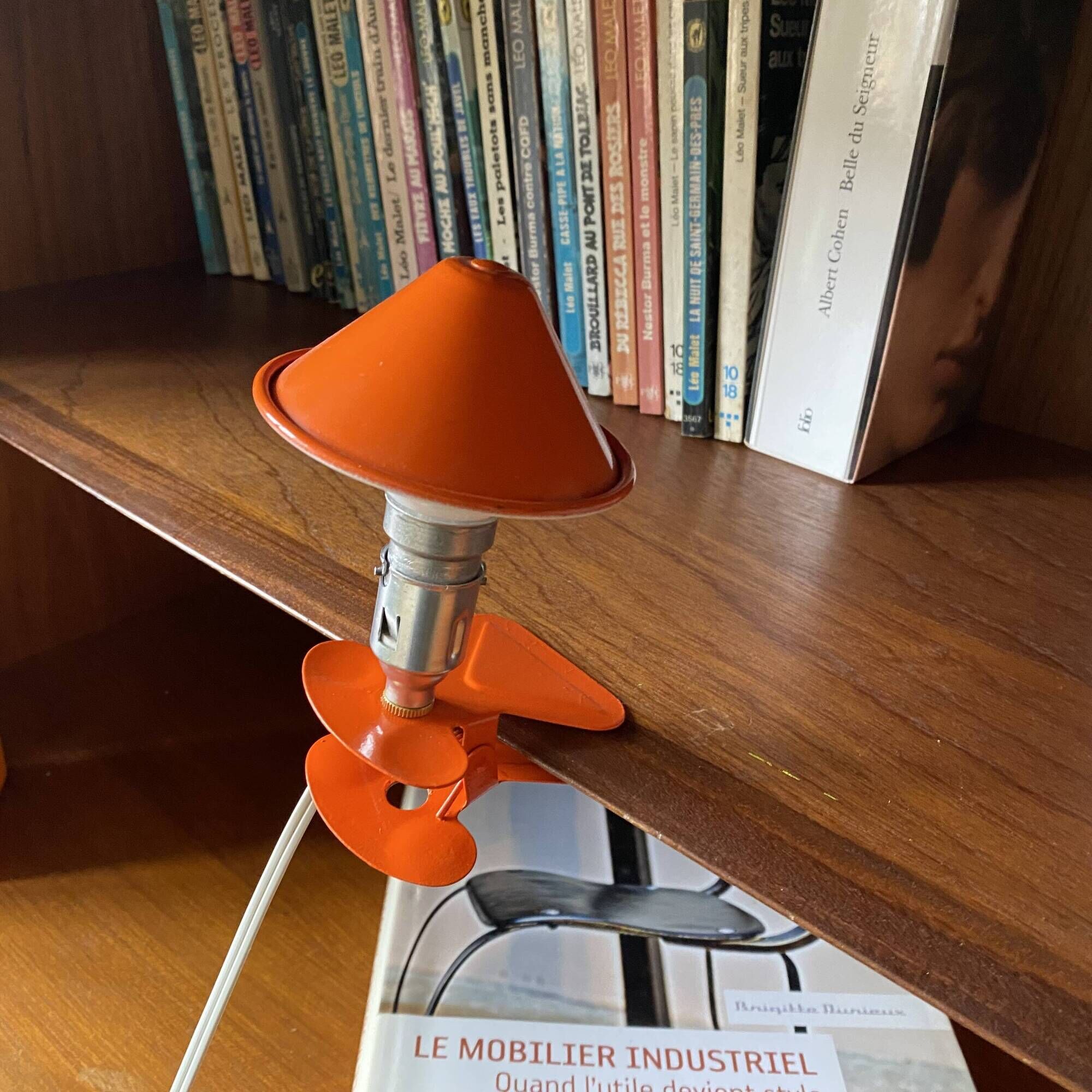 Small orange metal mushroom clip lamp vintage night light