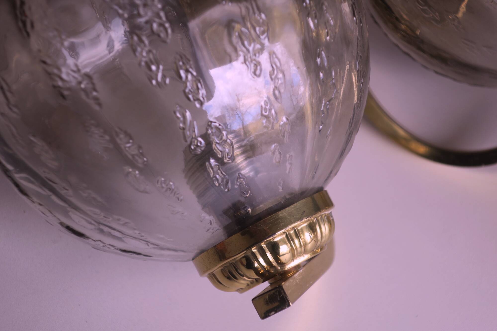 Mid century pair of brass and glass double wall lights, 1970s