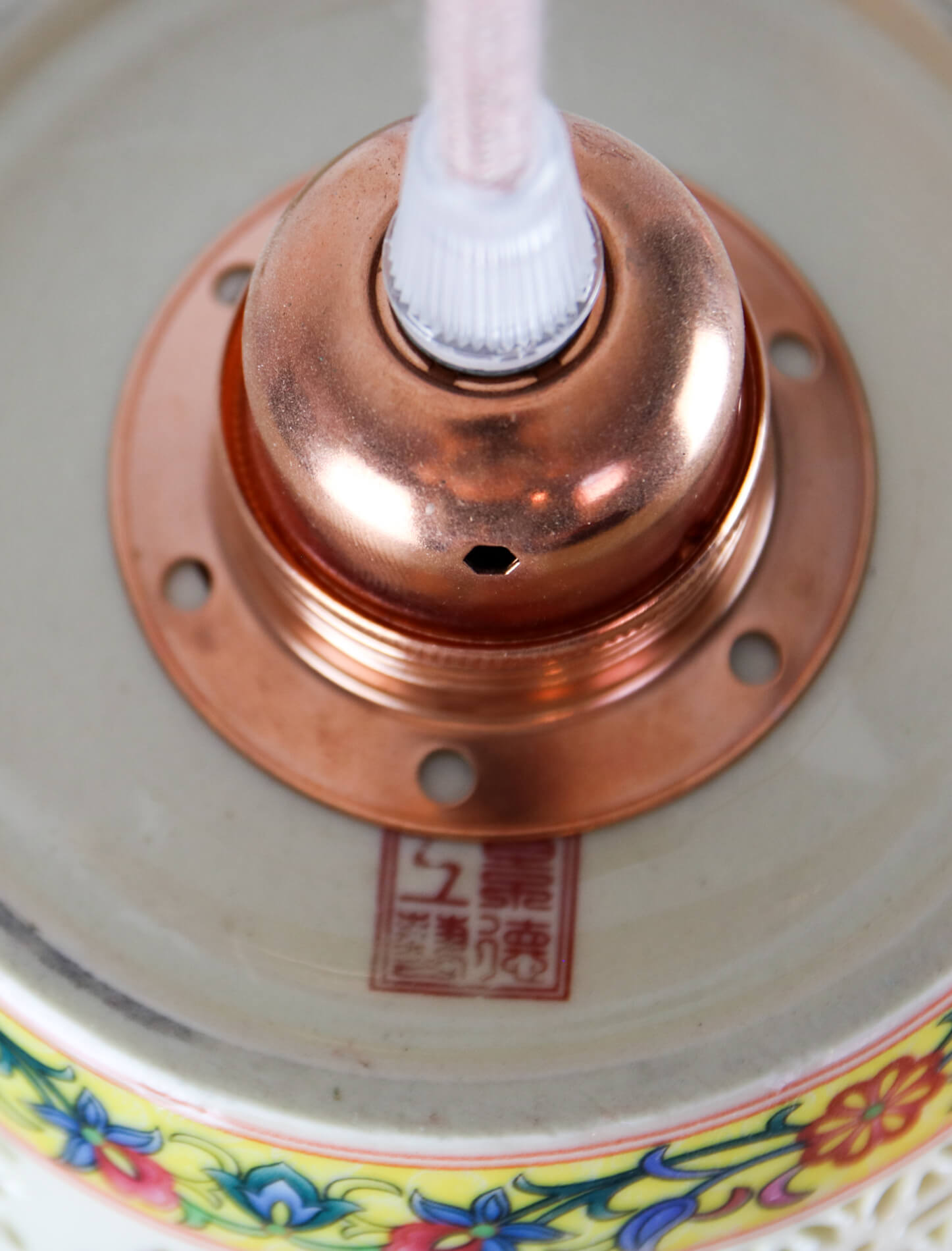 Pair of vintage oriental ceramic pendant lights, 1980s
