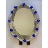 Early 21st century venetian oval floreal hand-carving mirror in murano glass
