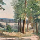 Grand paysage vert, peinture à l'huile