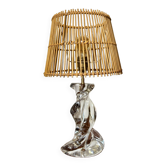 Lampe cristal et rotin vintage