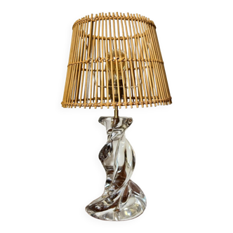 Vintage crystal and rattan lamp