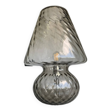 Smoked Fumé Glass Table Lamp in Murano Style with Diamond-Processed “Ballot