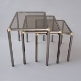 Tables gigognes vintage en métal plaqué ou et verre graphite chrome par Kesterport pour Harrods 1980 Royaume-Uni