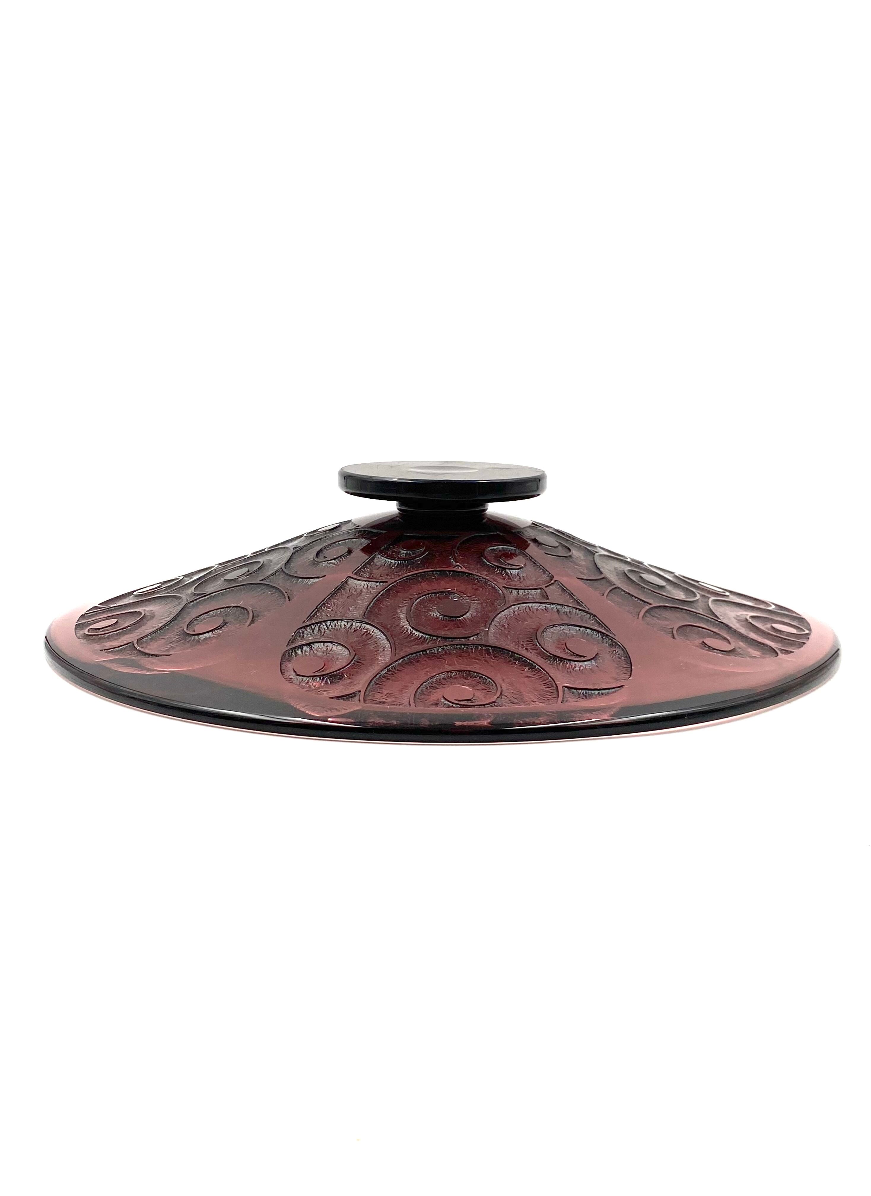 Art deco violet glass centerpiece, Le Verre Francais, Charles Schneider, France, 1930s