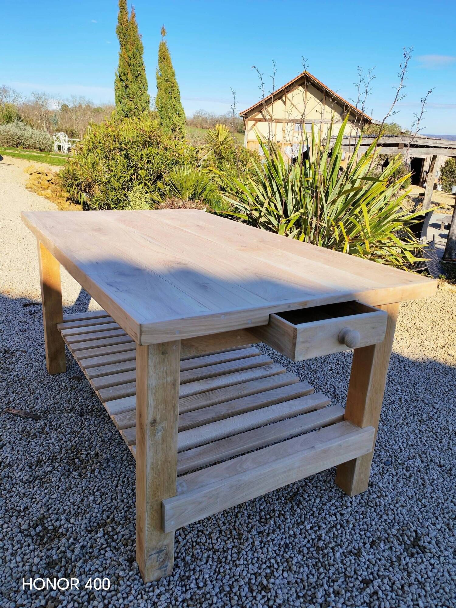 Solid raw oak table/island type "butcher's block" 180x105