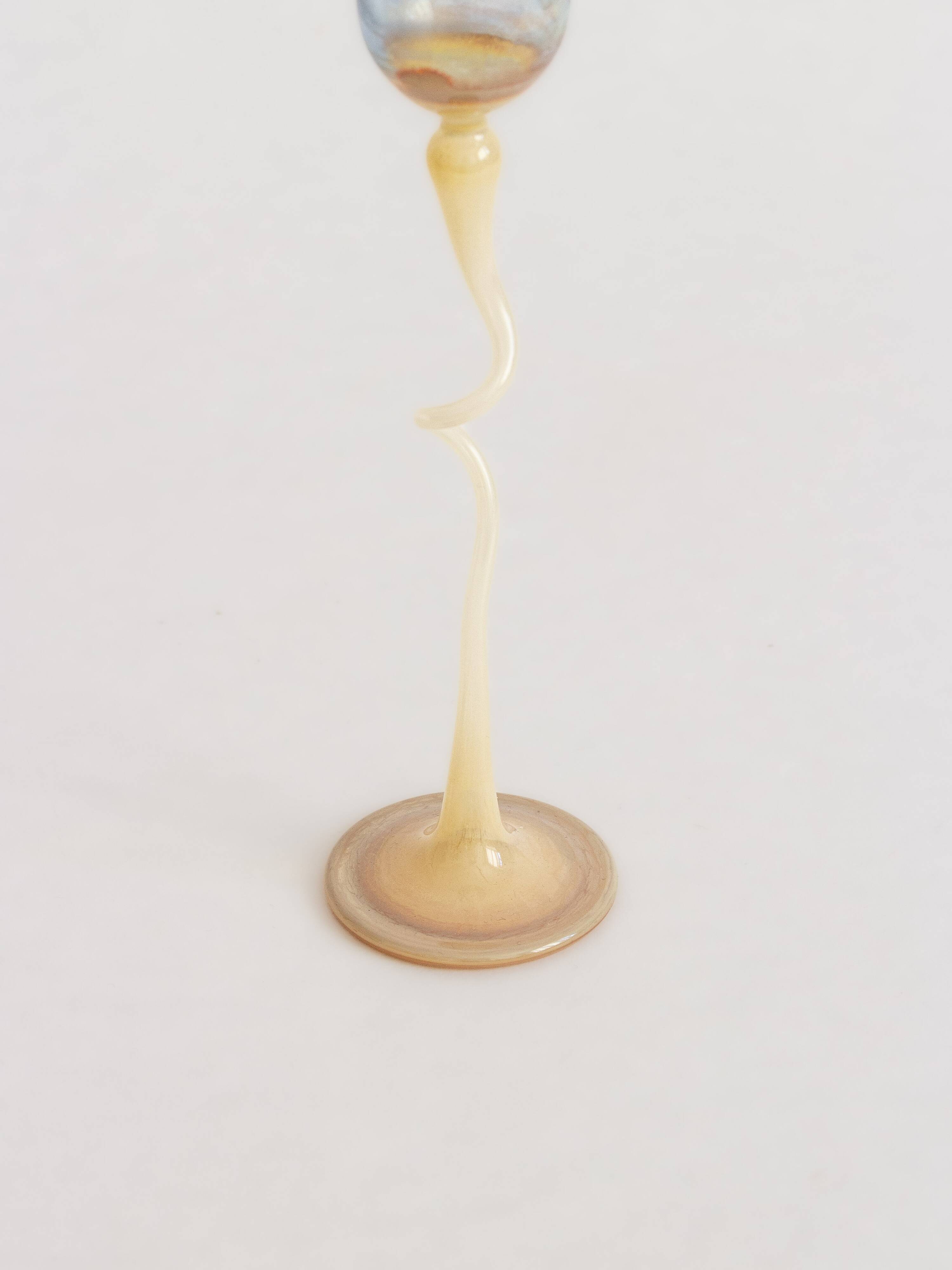 Opalescent and colored glass candlestick in the shape of a flower, Karl Schmid, 1985