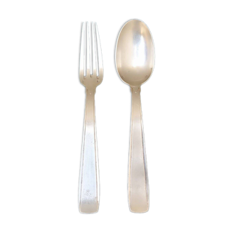 Ernest Prost Paris solid silver fork and spoon, 1920s-1930s