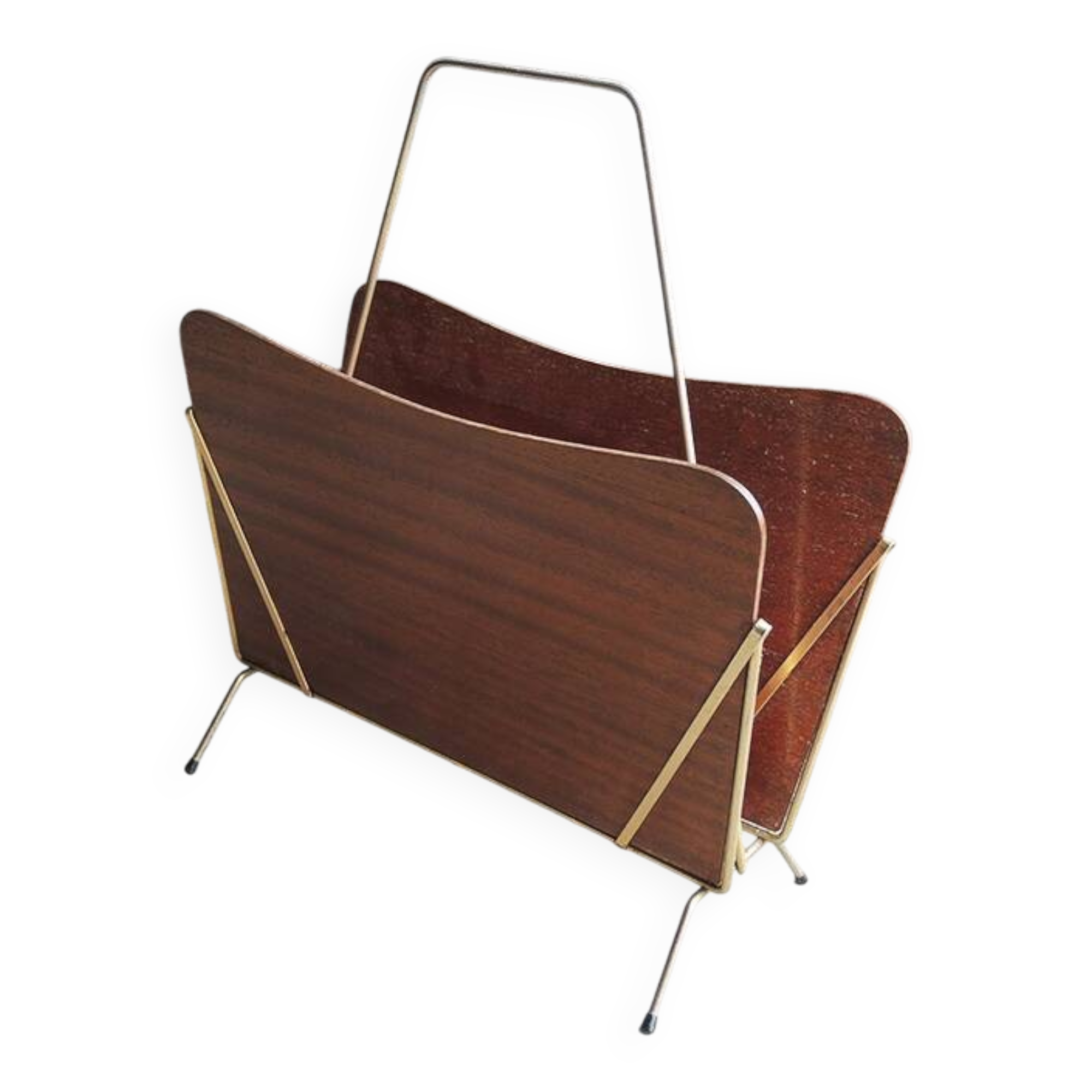Antique wooden and brass magazine rack