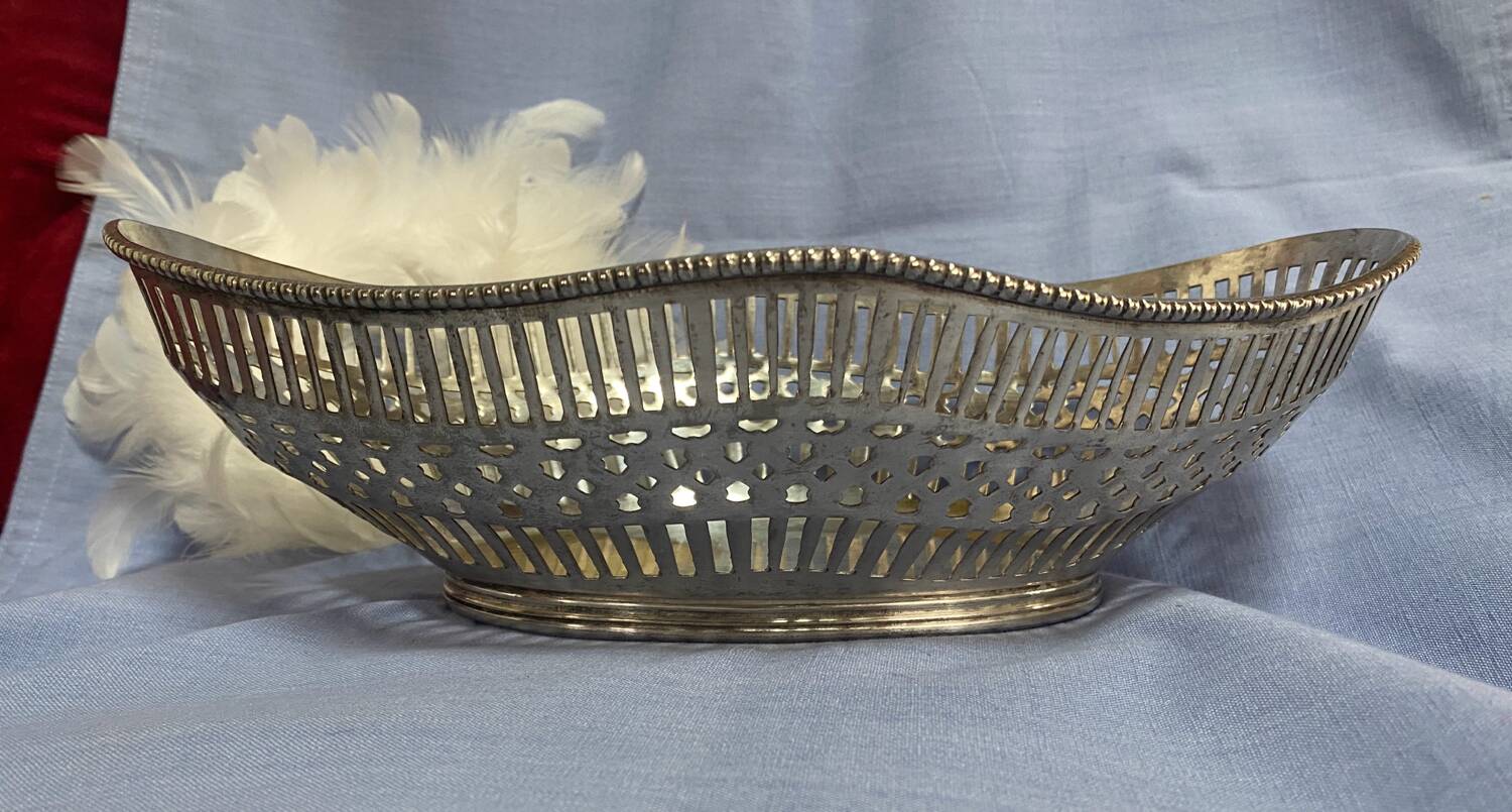 Large antique silver-plated metal bread basket