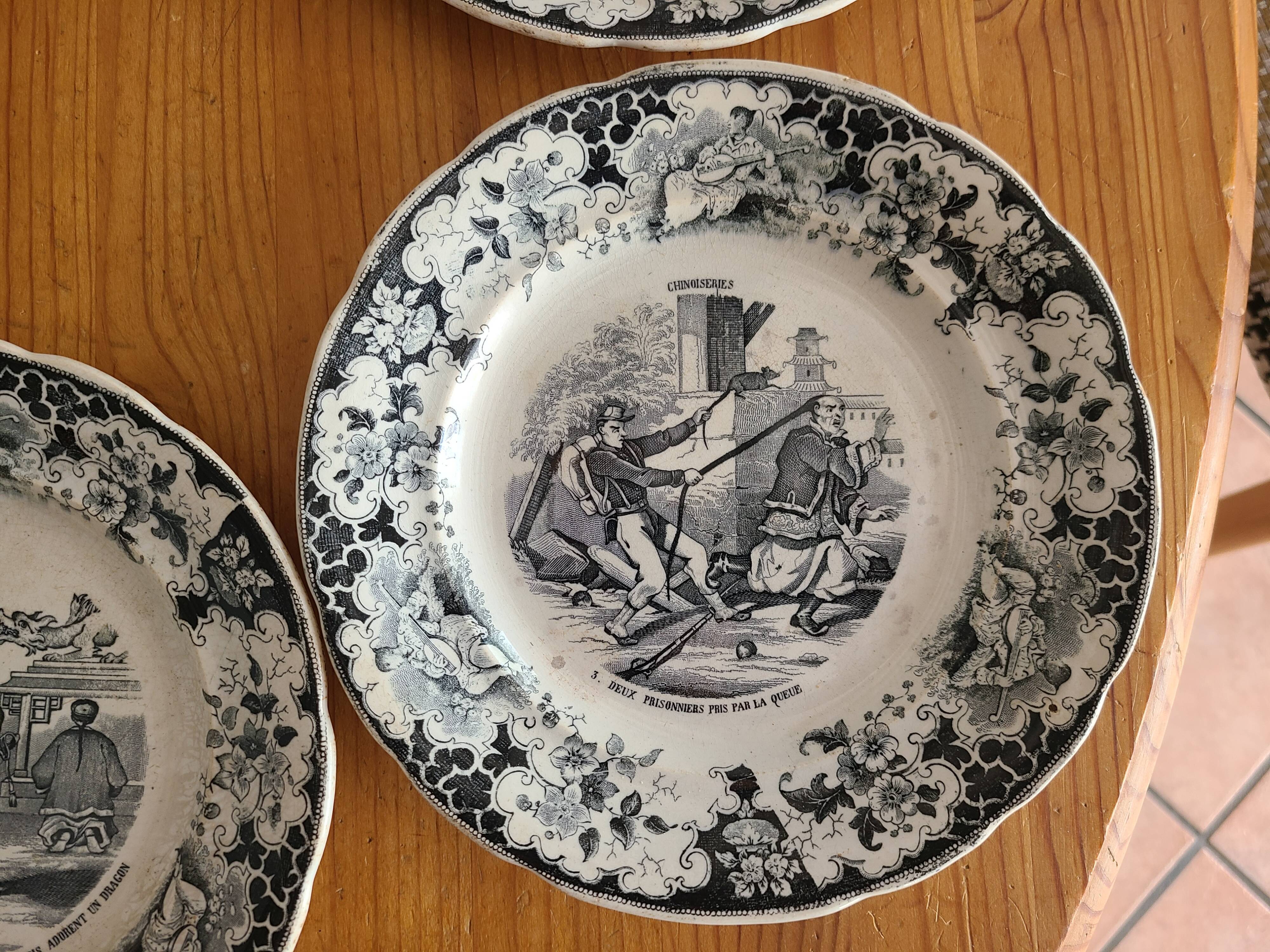 5 talking plates Choisy Le Roi XIXth series "Chinoiseries"