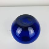 Vase rond verre de Murano bleu, anse torsadée, vintage