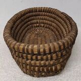Antique Bread Basket - Vintage Braided Straw Bun Basket
