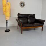 Vintage black leather Dreipunkt Scala design 2-seater sofa.