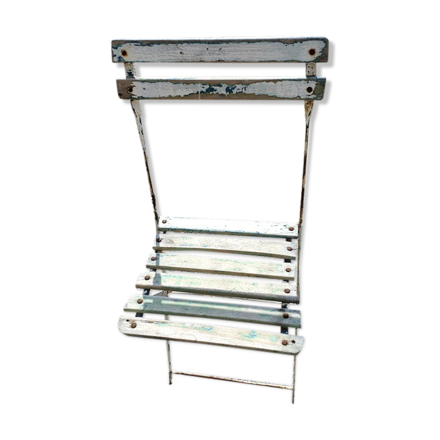 Wooden slatted garden chair with wooden slats and iron foot