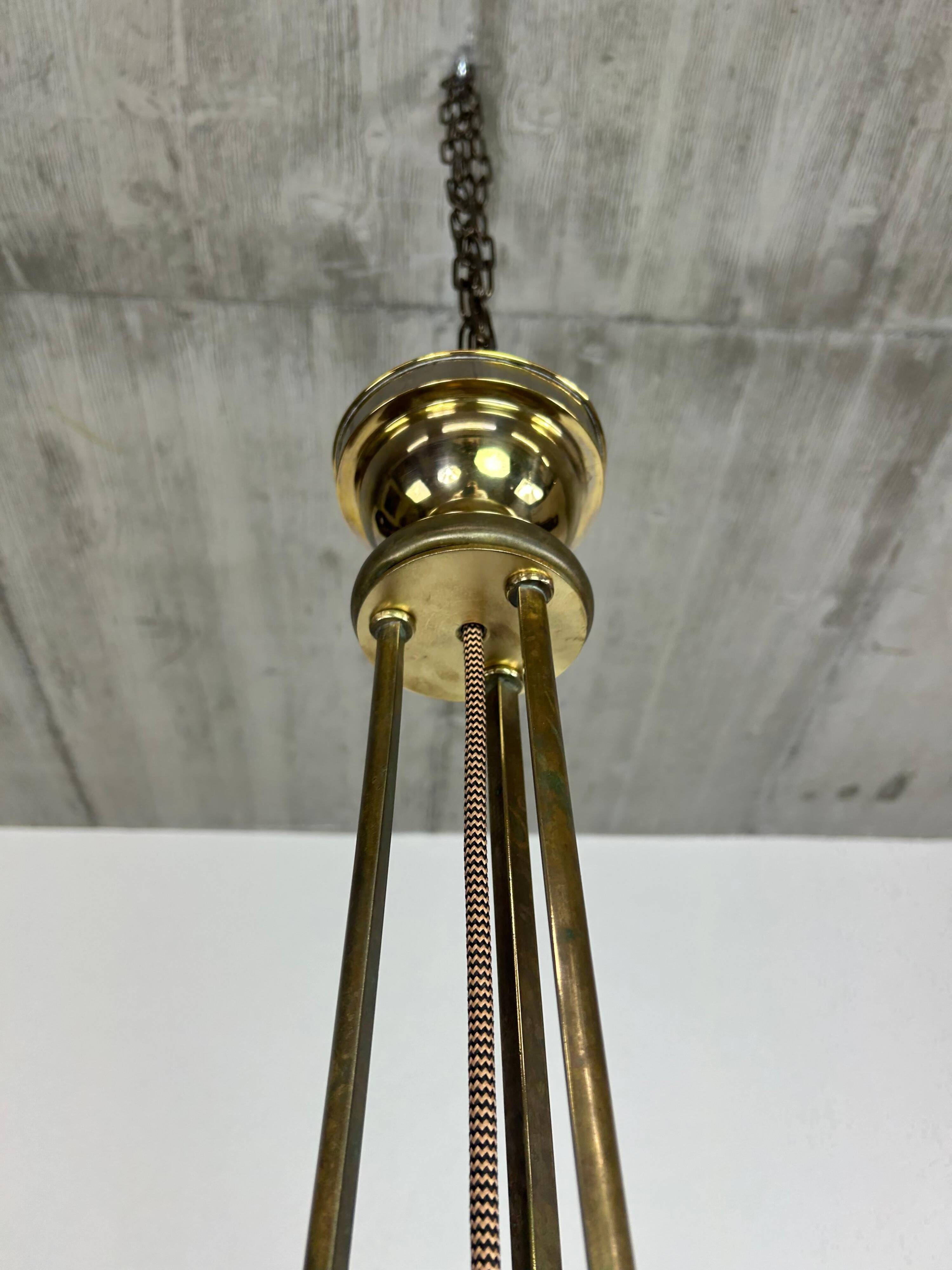 Lustre Jugendstil en laiton avec cristaux rouges