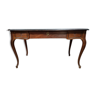 Bureau double face Louis XV en palissandre et joncs de cuivre vers 1850