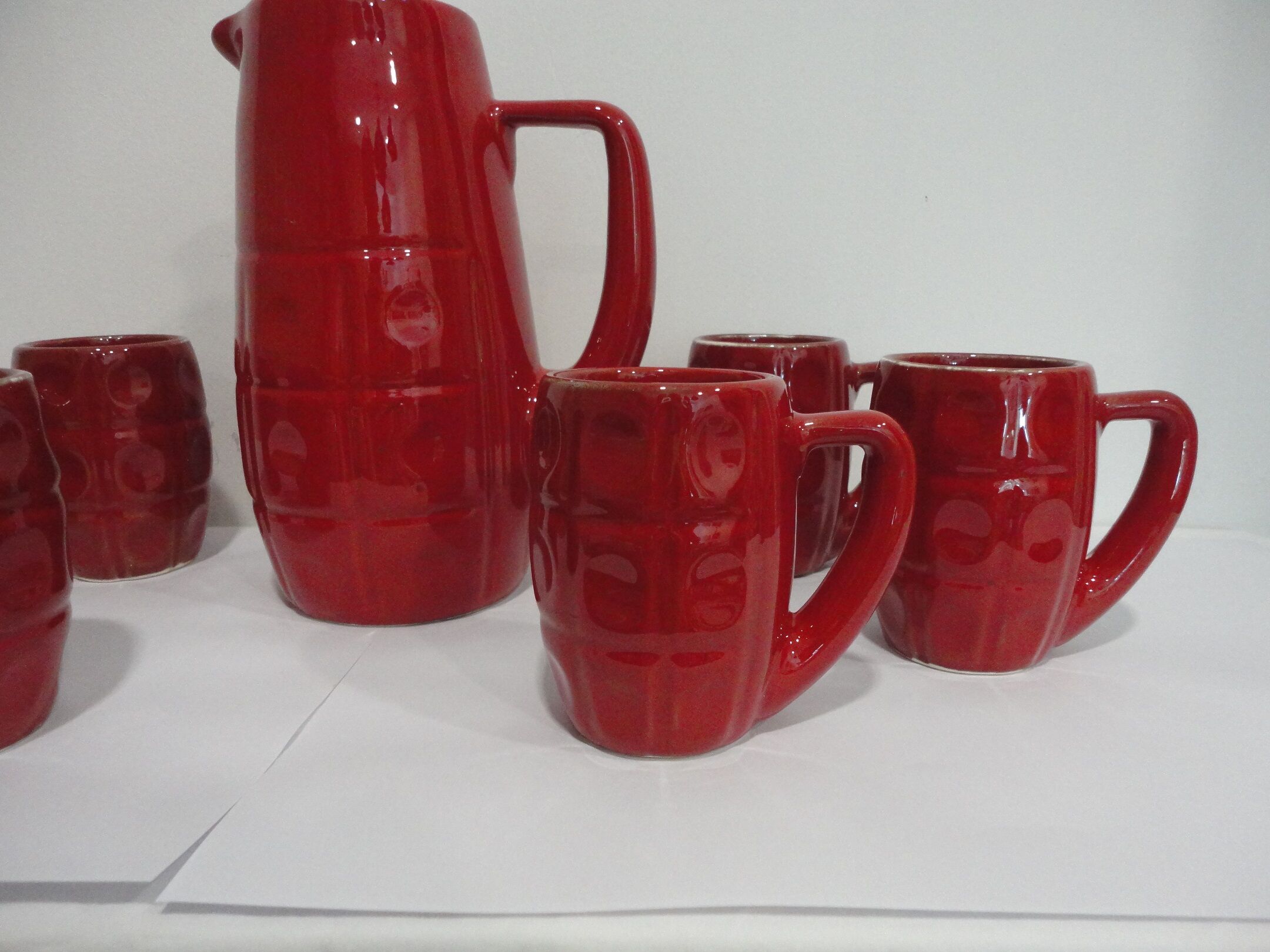 Vintage red ceramic lemonade set