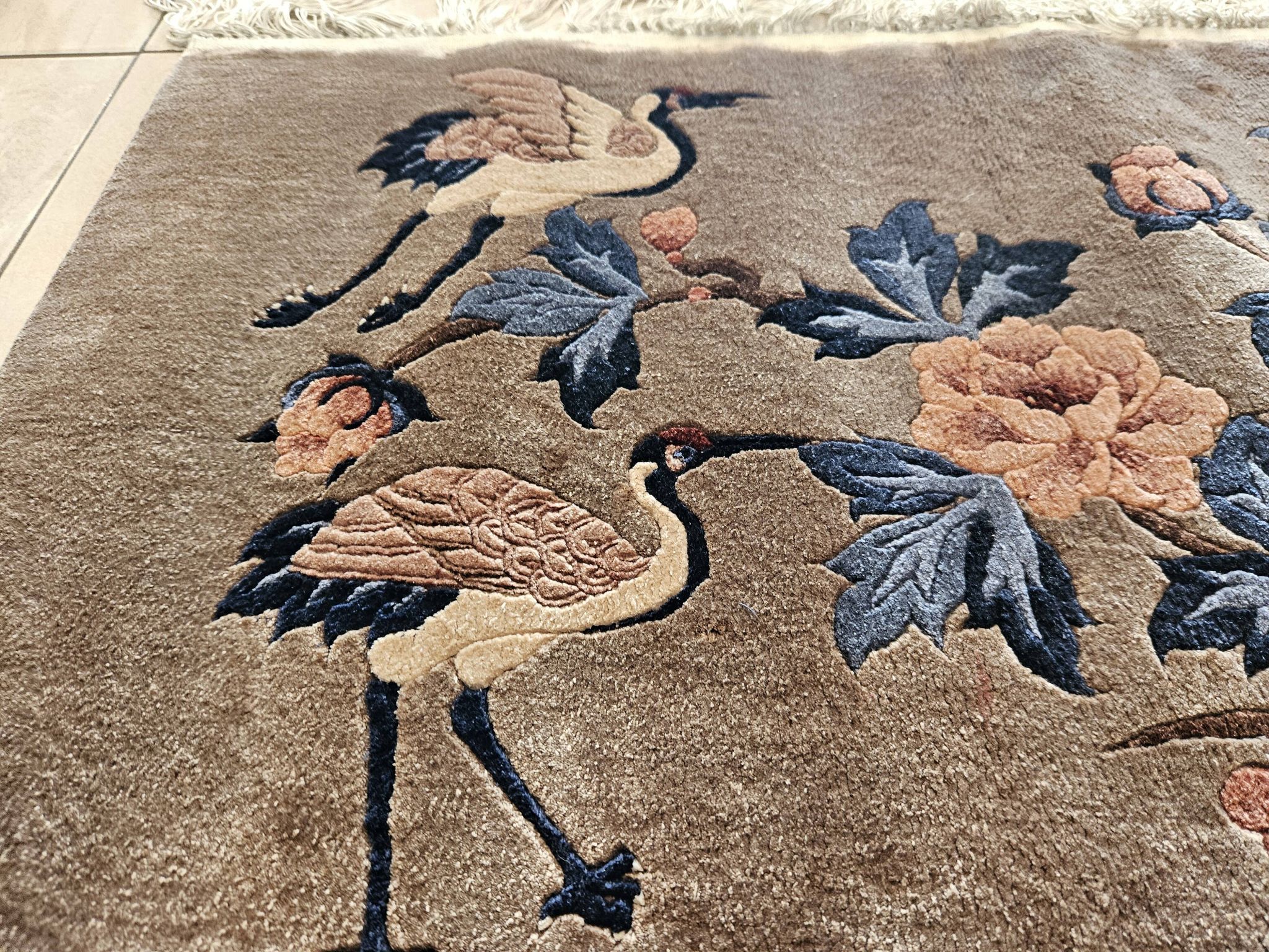 Luxurious Rug 100% SILK/China/Hand-Tied/Crane Motif/1950s