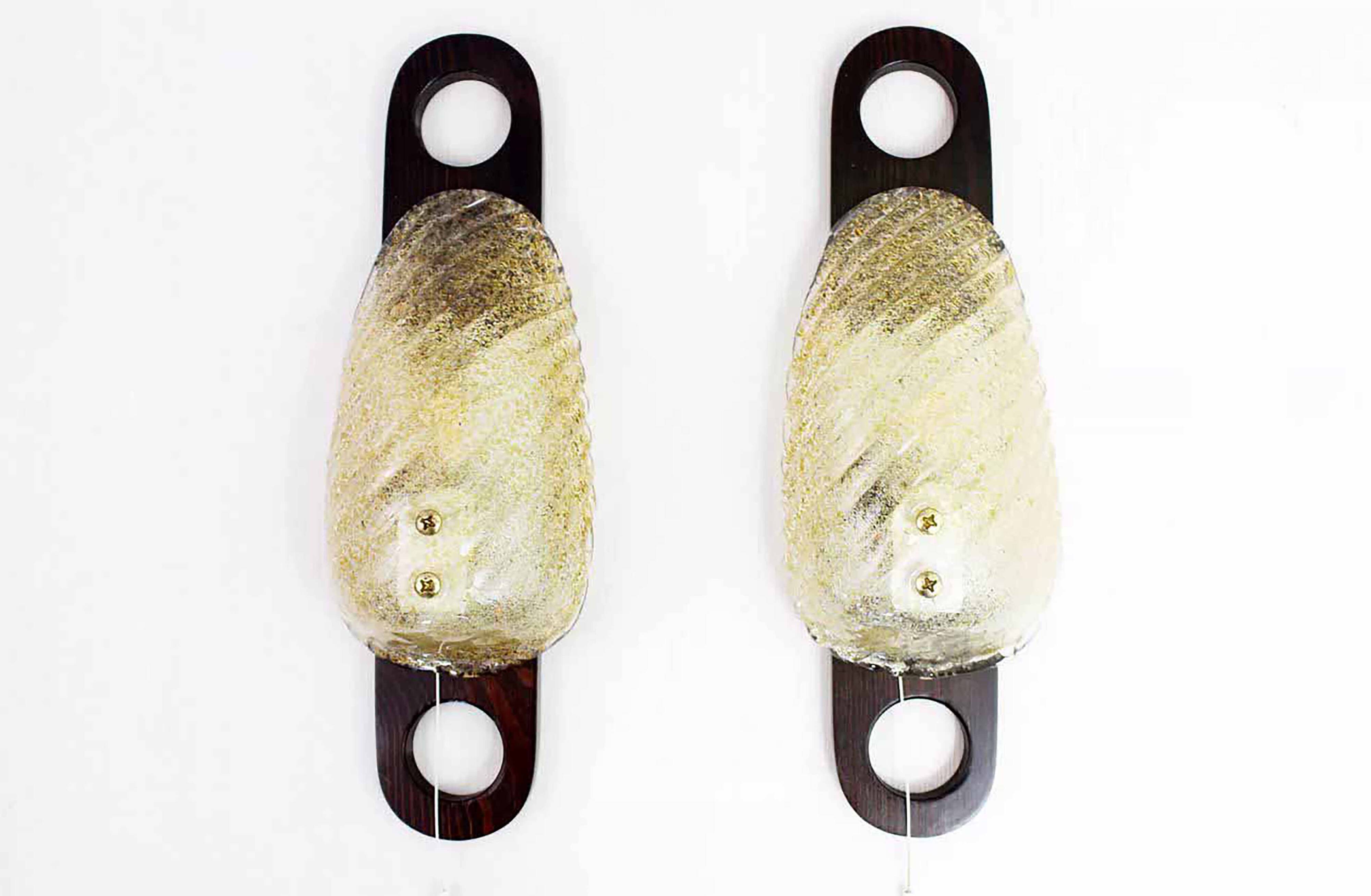 Pair of gilded glass wall lights 1970