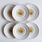 6 flat plates old floral edges fluted edges