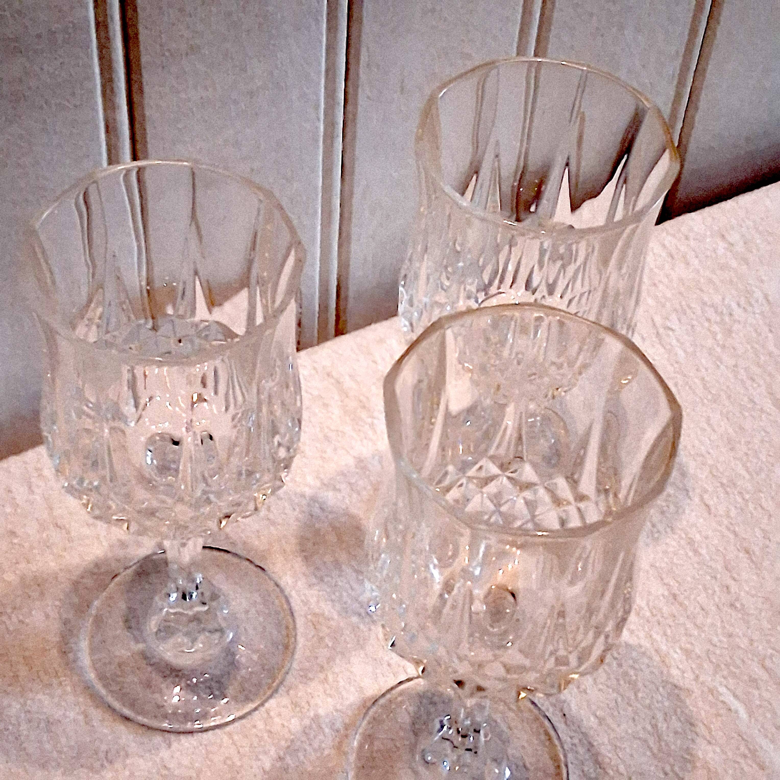 3 large crystal wine glasses in good condition
