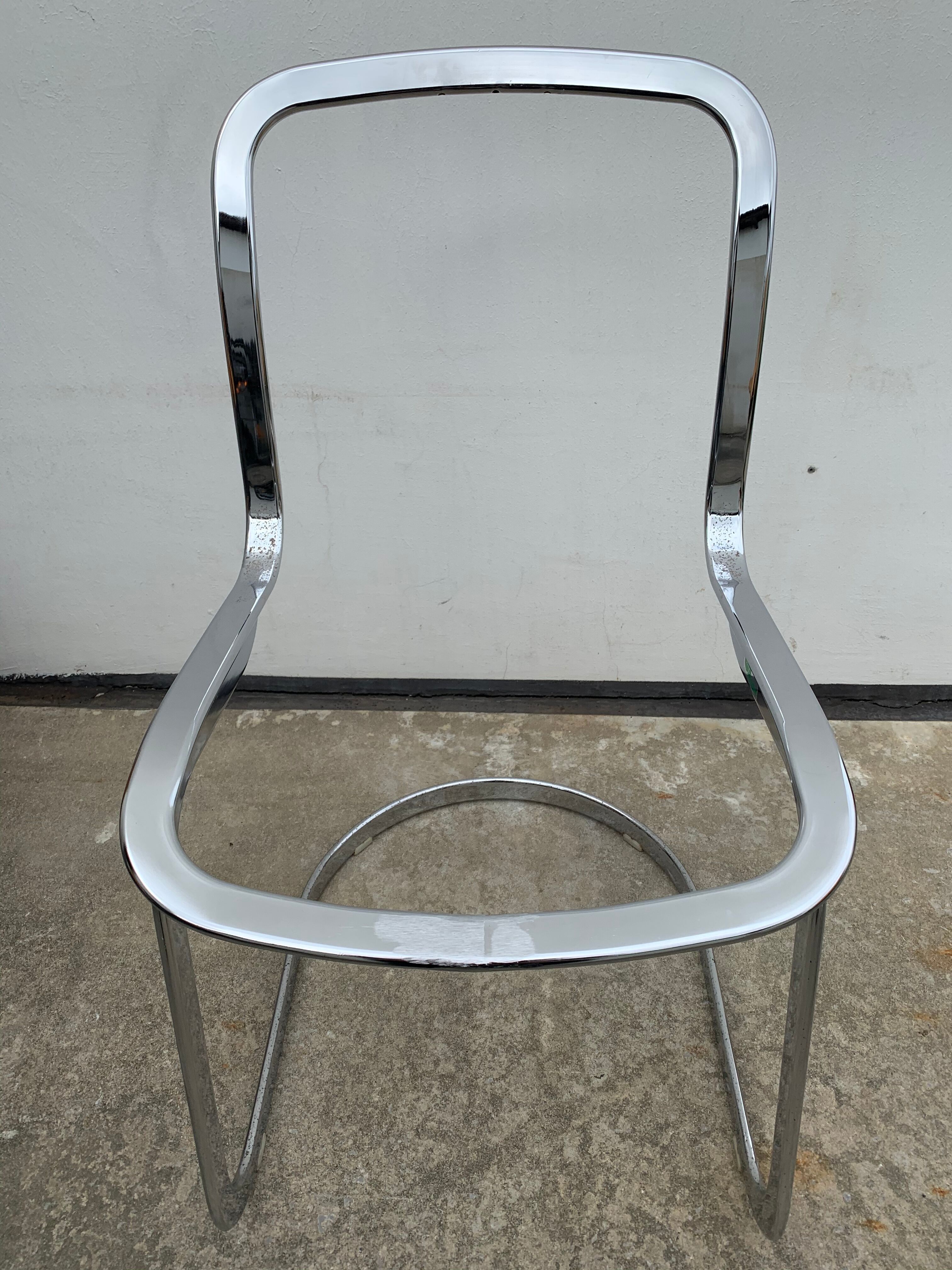 Lot 4 Italian chairs, Cidue camel leather and chrome 1970
