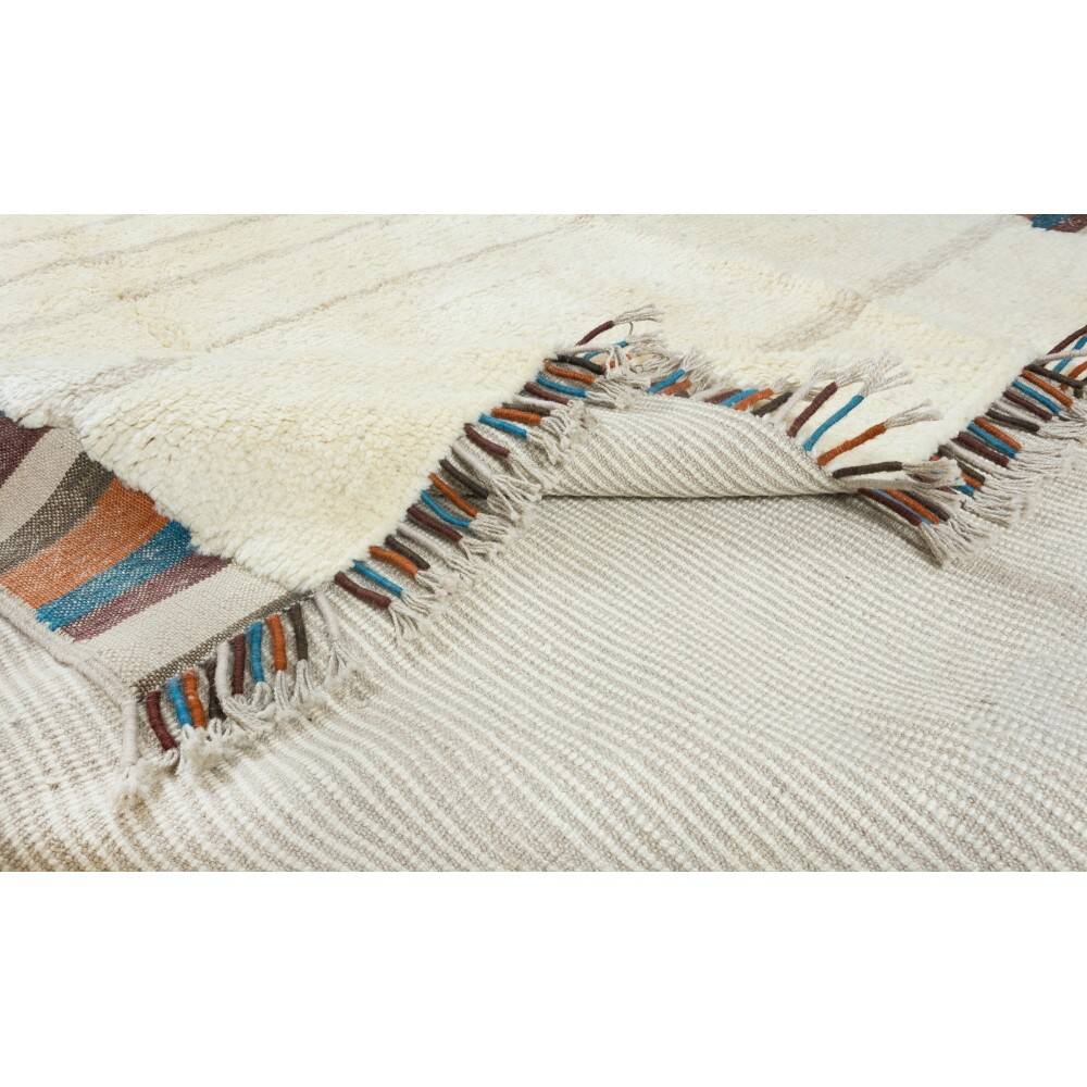 Modern Turkish Tulu Rug with Colorful Border. 100% Wool Custom Options Available