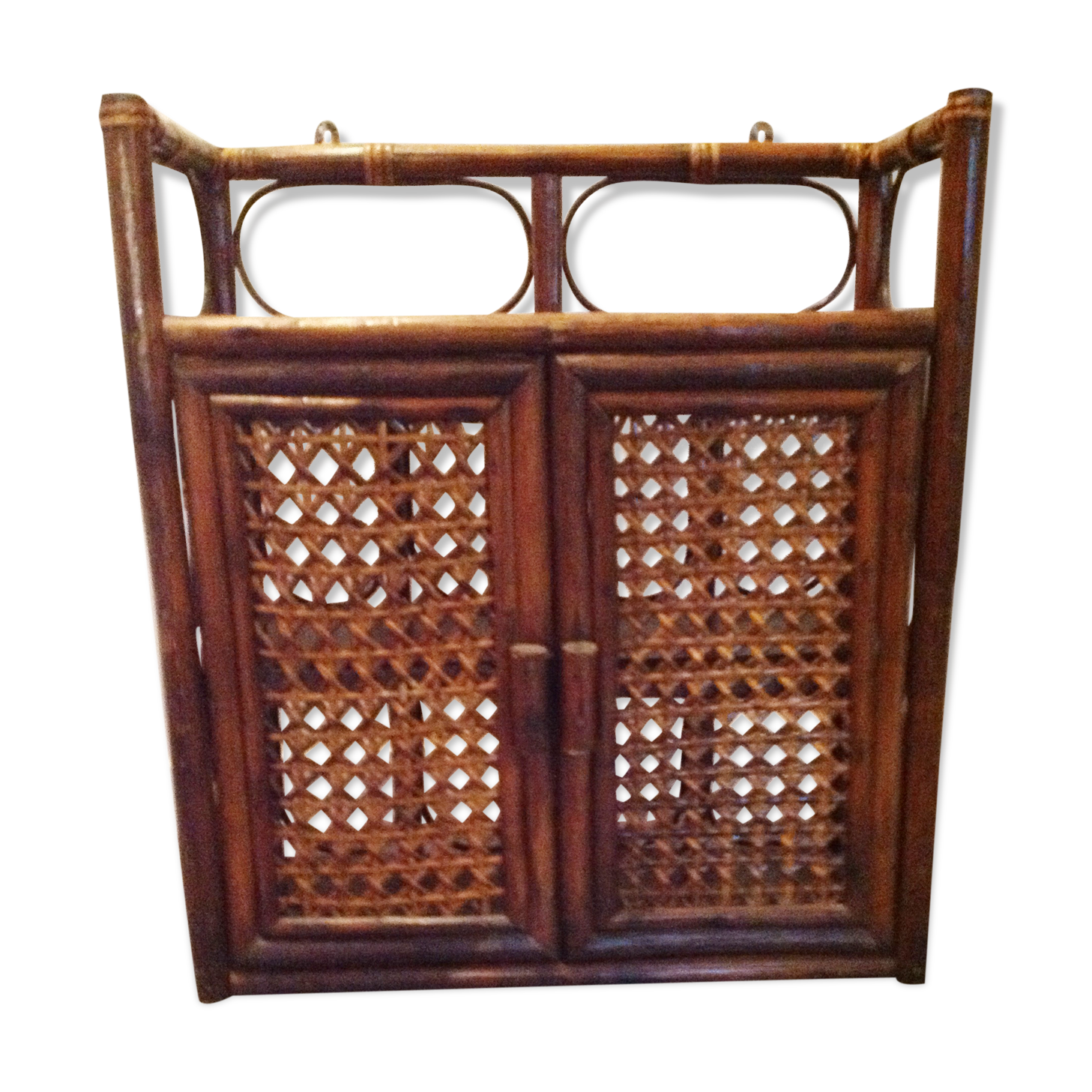 Medicine Cabinet rattan 2 doors canees vintage